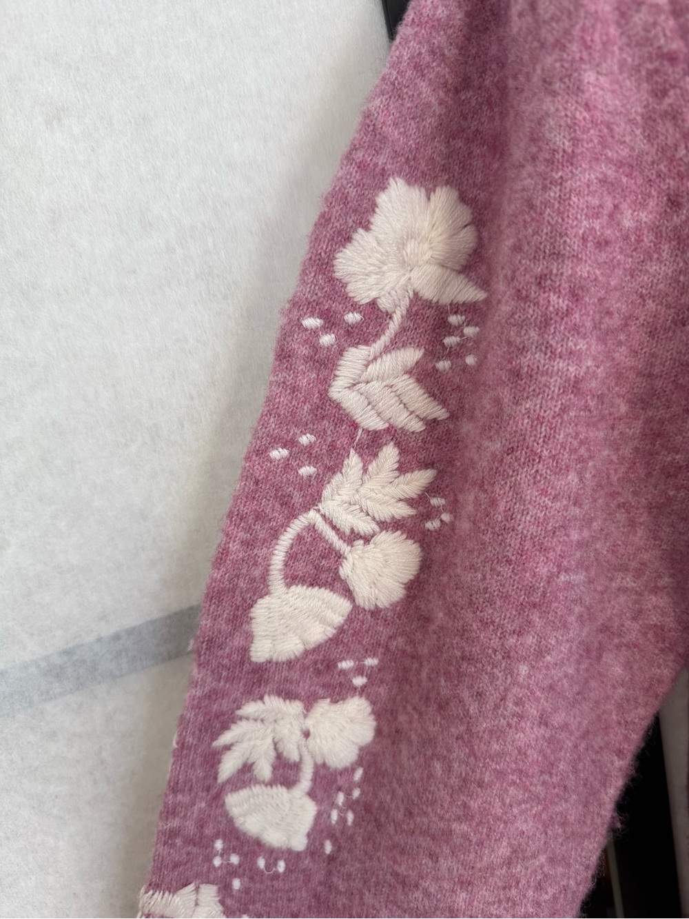 Cynthia Rowley NWT Pink Heather Floral Embroidered Sleeve Sweater S - Picture 3 of 11